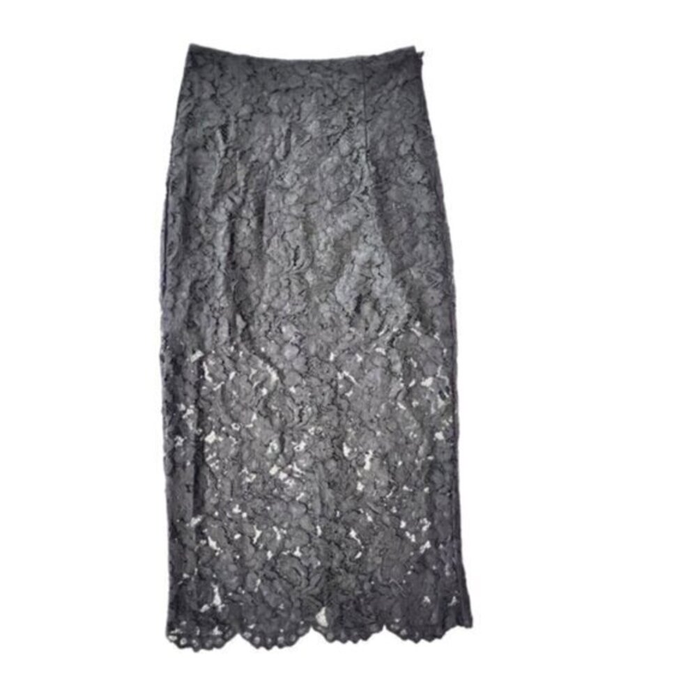 Forever 21 Black Lace Semi Sheer Midi Skirt Size Small Floral Party Office Date